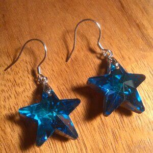 Simulated Blue Quartz Star Sterling Silver Dangle Earrings